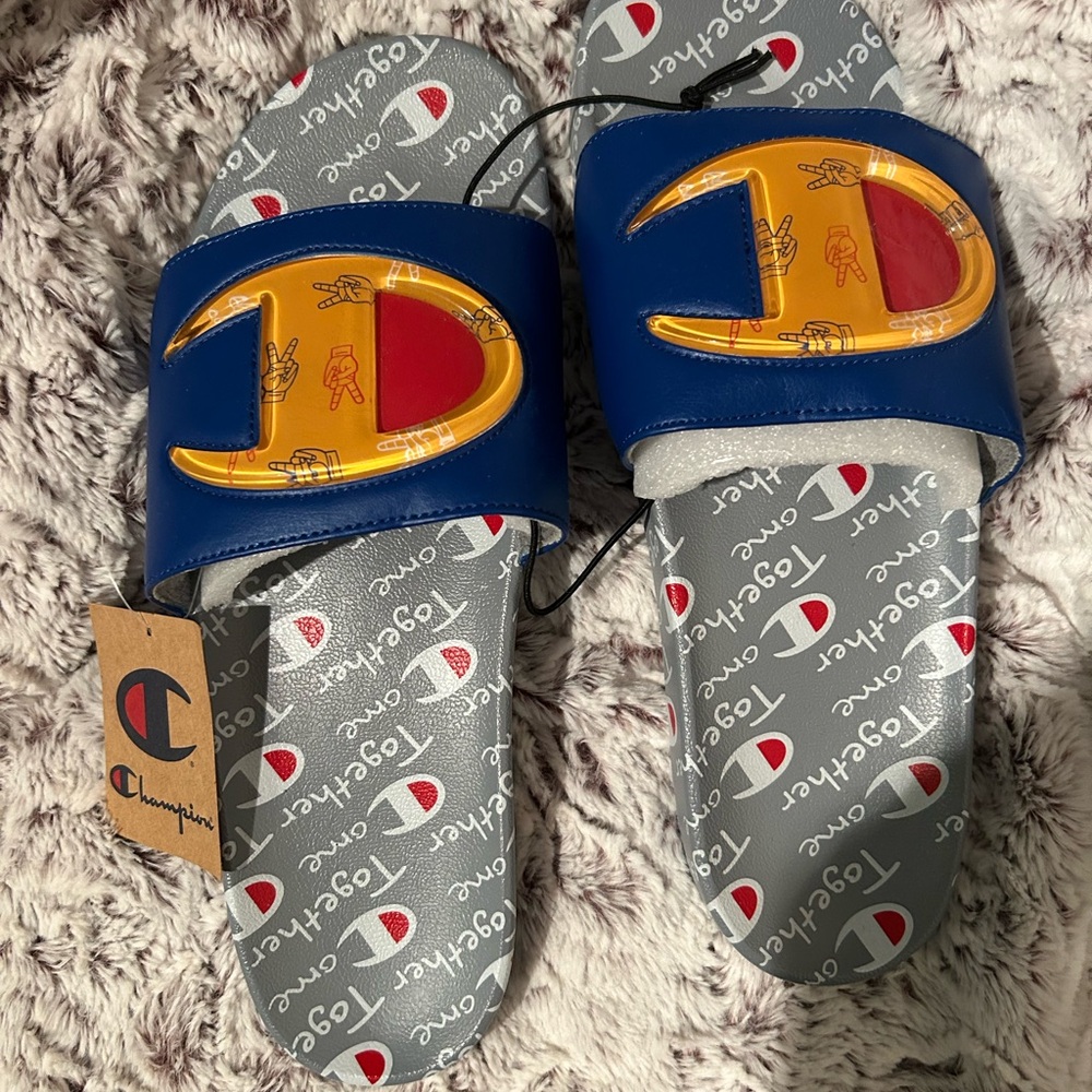 Champion Blue and Gray Slides